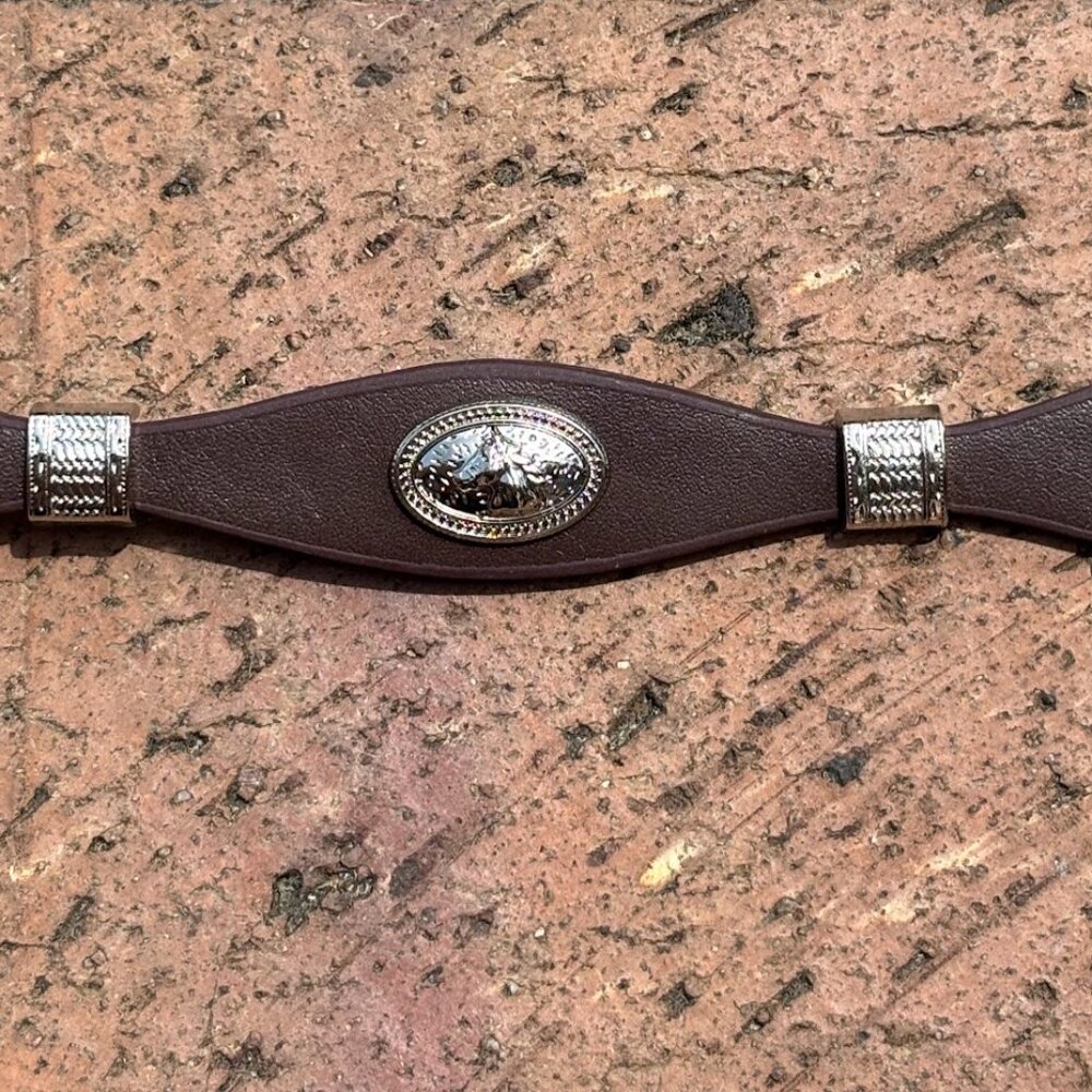 Horse Head Concho Coffee Brown Leather Western Style Hat Band